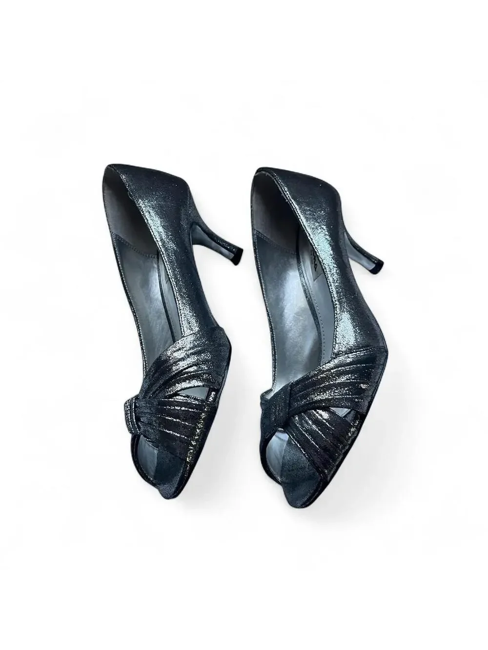 Nina New York Pewter Metallic Silver Leather Peep Toe Heels Size 8